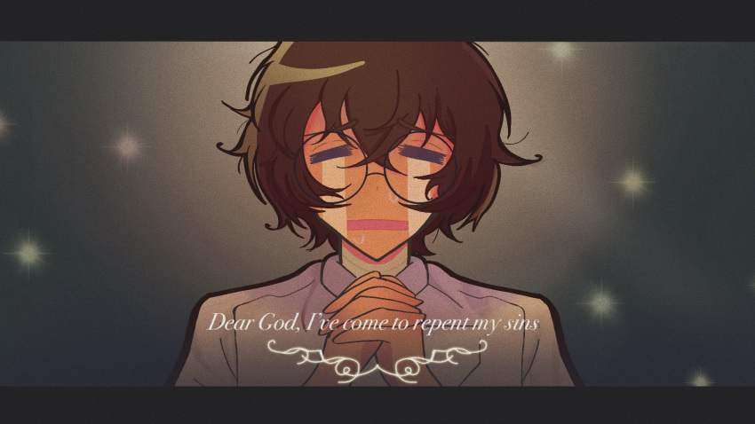 1boy, bandaged_neck, bandages, blurry, blurry_background, brown_hair, bungou_stray_dogs, closed_eyes