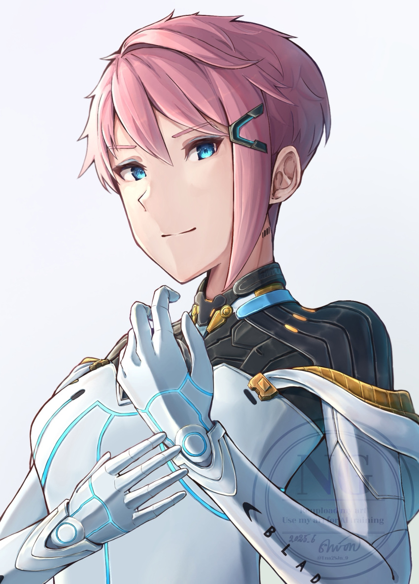 1girl, arms_up, blue_eyes, bodysuit, closed_mouth, commentary_request, hair_between_eyes, highres