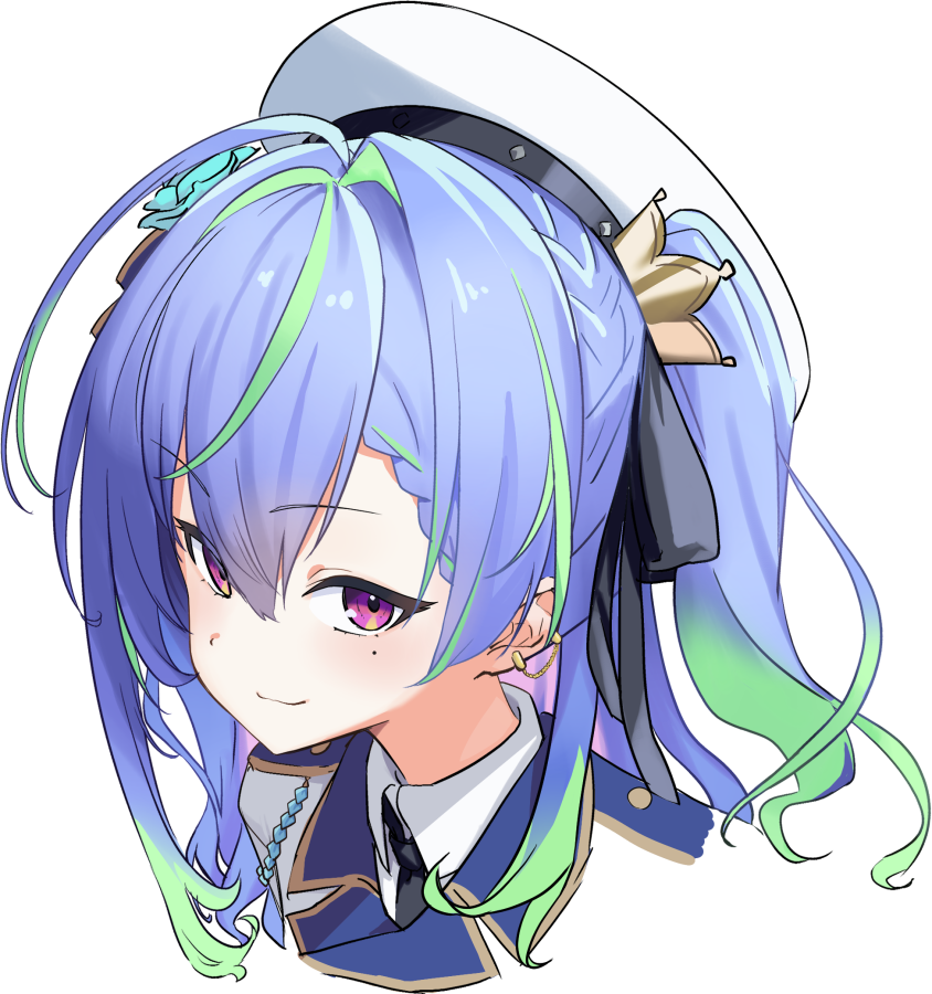 1girl, blue_hair, blush, closed_mouth, collared_shirt, commentary_request, crown, epaulettes
