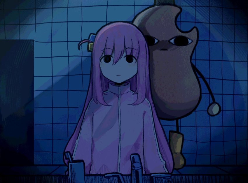 1girl, arms_at_sides, black_eyes, bocchi_the_rock!, boots, character_request, closed_mouth, commentary
