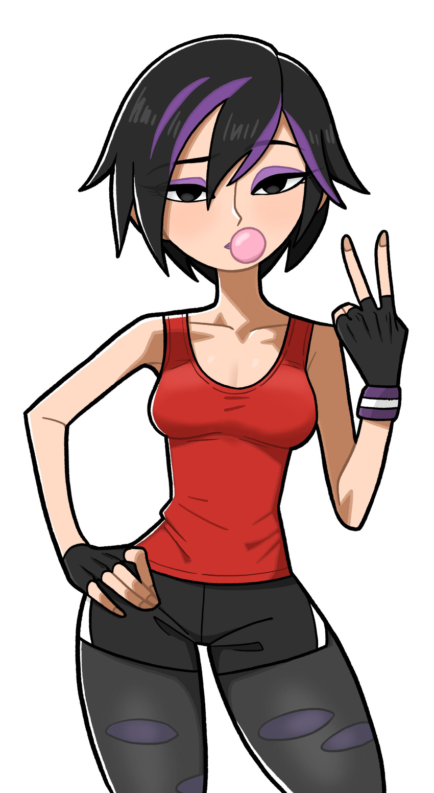 absurdres, big_hero_6, chewing_gum, colored_tips, eyeliner, fingerless_gloves, gloves, gogo_tomago