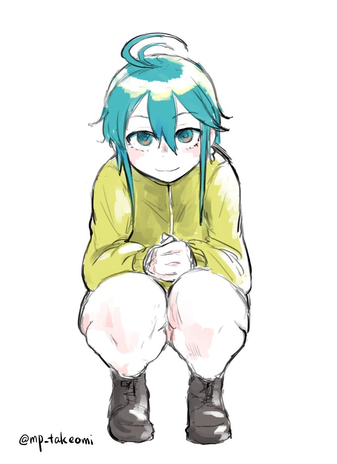 1girl, antenna_hair, aqua_eyes, aqua_hair, black_shoes, commentary_request, full_body, hashtag-only_commentary