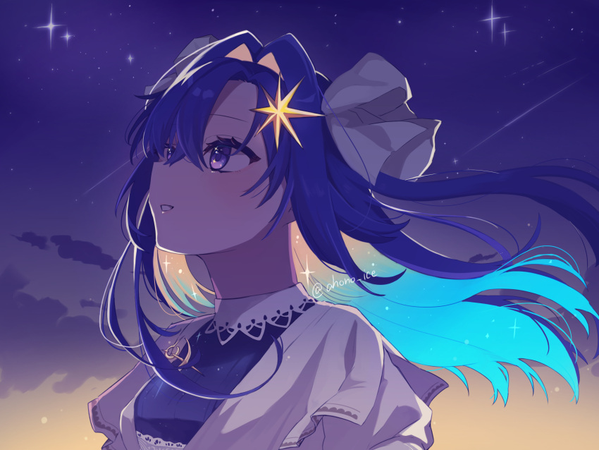 1girl, aisu_(ahono_ice), blonde_hair, blue_eyes, blue_hair, colored_inner_hair, dress, floating_hair