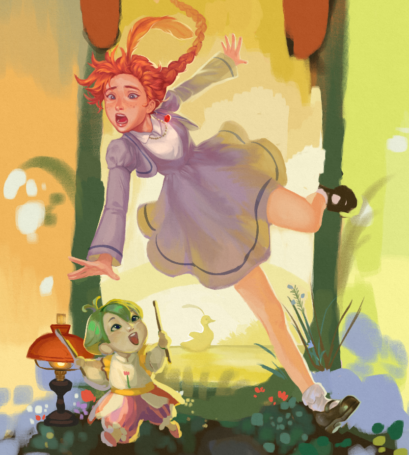 2girls, ahiru_(duck)_(princess_tutu), ahiru_(princess_tutu), ahoge, bird, braid, crab-milk, dress