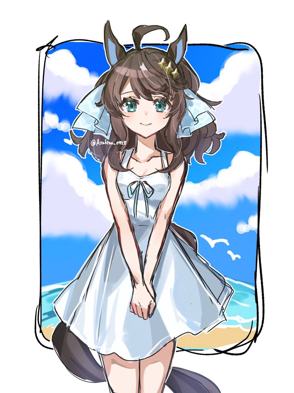 1girl, alternate_costume, animal_ears, asahina_(asahina_0428), blue_eyes, blush, breasts, collarbone