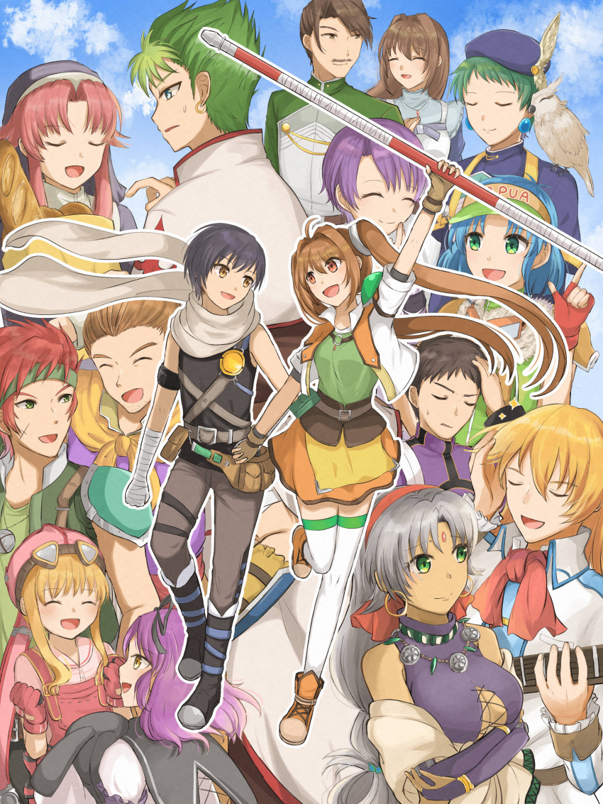 6+boys, 6+girls, absurdres, agate_crosner, ahoge, anelace_elfead, antenna_hair, armor