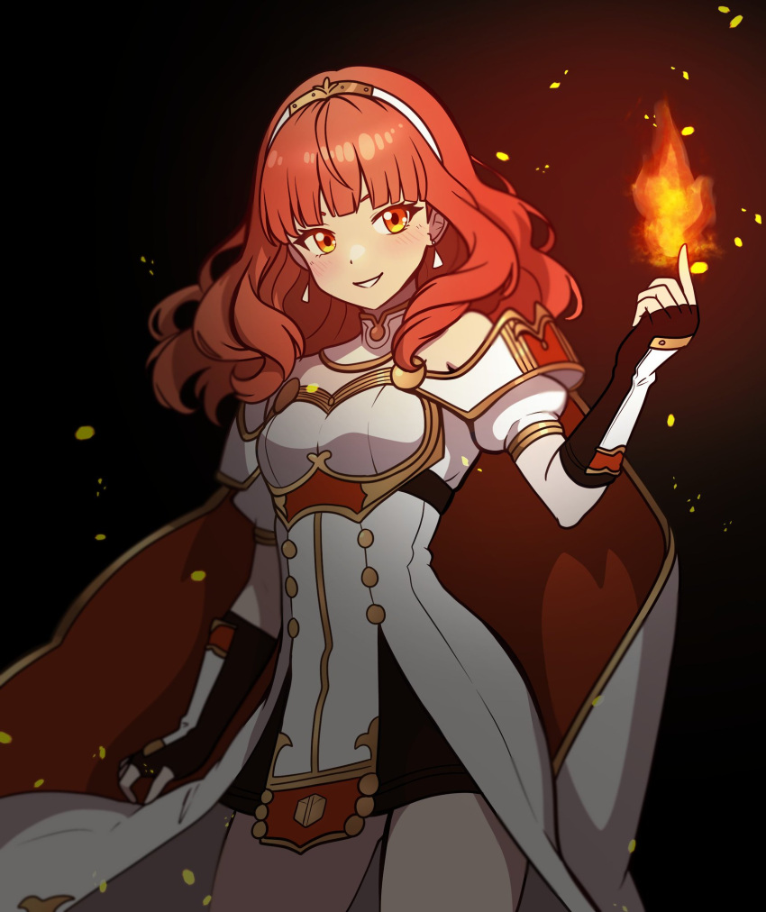 1girl, armor, black_skirt, breastplate, cape, celica_(fire_emblem), commission, commissioner_upload