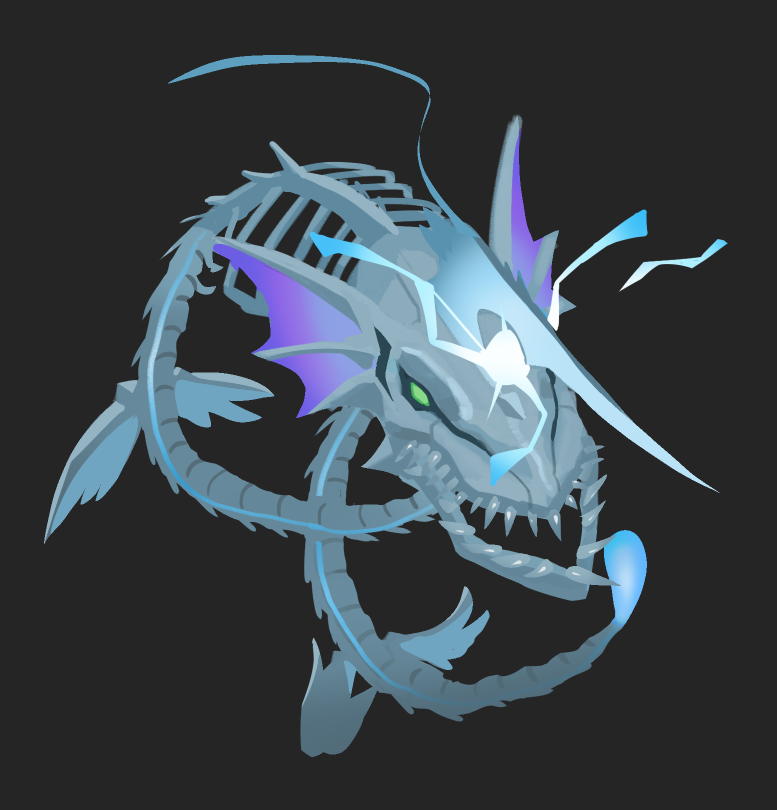 765_nanami, animal_skeleton, black_background, digimon, digimon_(creature), electricity, green_eyes, horns
