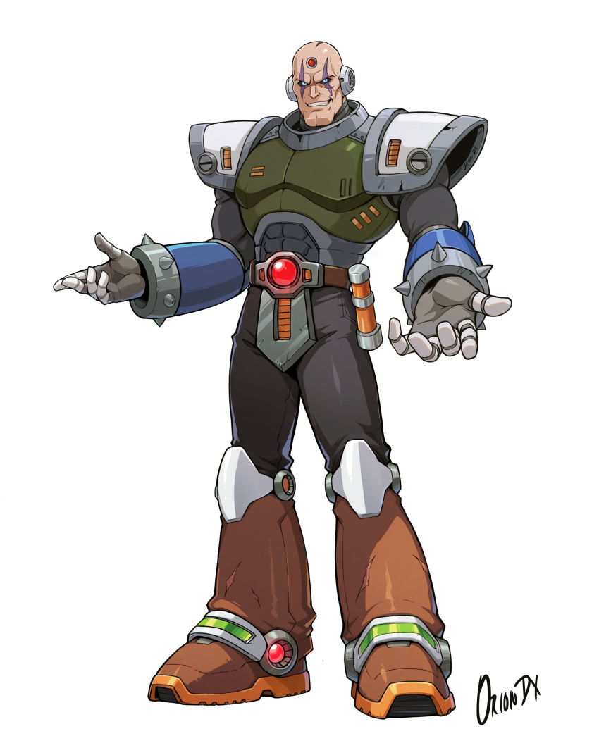 1boy, abs, absurdres, android, armor, bald, dauntedx, forehead_jewel