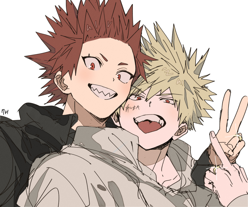 2boys, bakugou_katsuki, black_hoodie, blonde_hair, boku_no_hero_academia, collared_shirt, commentary_request, depisx