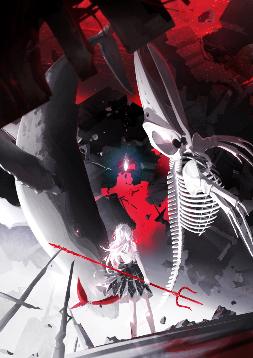2girls, absurdres, alternate_color, animal_skeleton, ash_again_(gawr_gura), backless_dress, backless_outfit, black_dress