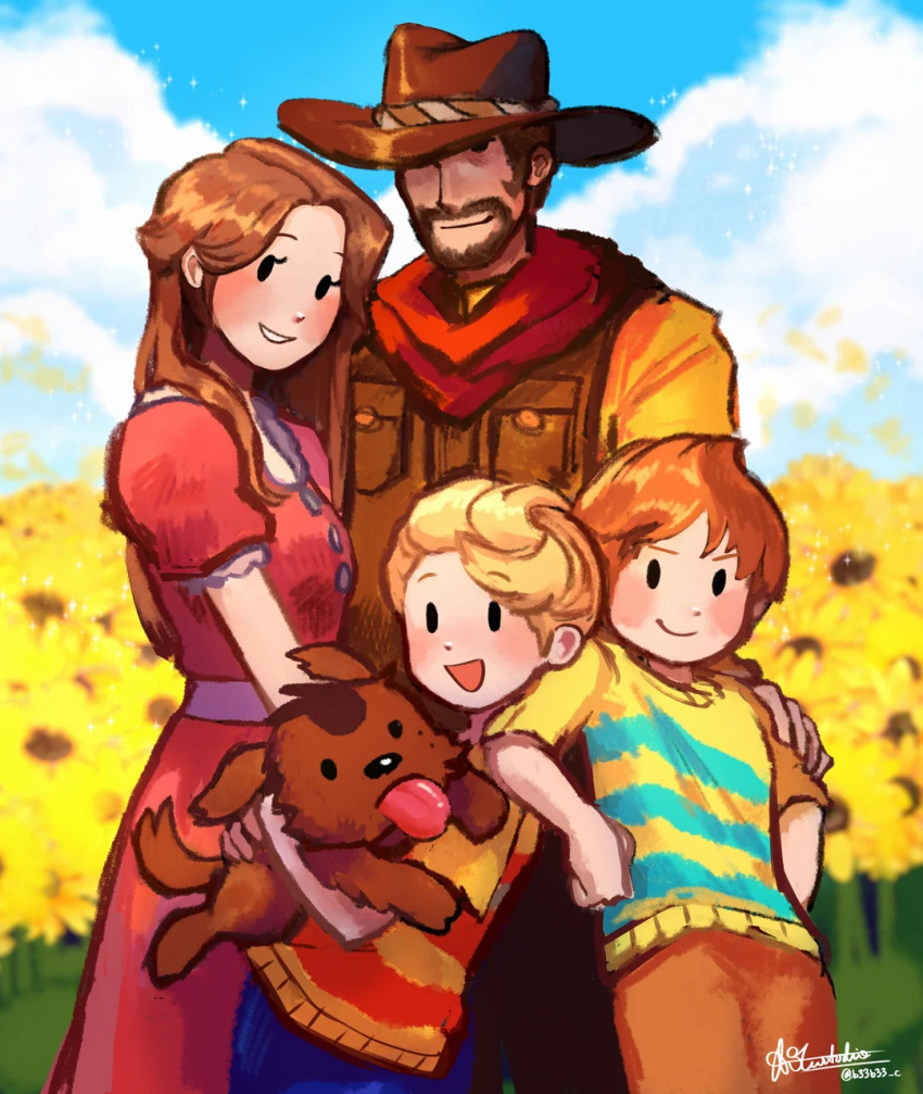 boney, claus_(mother_3), clouds, cowboy, dog, family, father_and_son, flint_(mother_3)