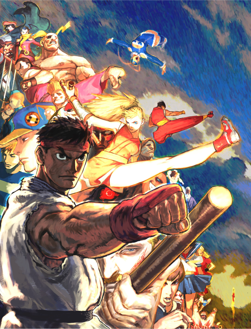 6+boys, 6+girls, absurdres, balrog_(street_fighter), baseball_cap, black_hair, blonde_hair, boxing_gloves