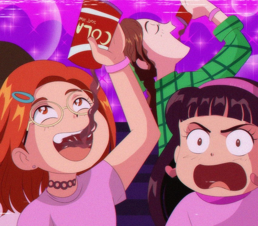 1990s_(style), 4girls, abby_(turning_red), animification, black_hair, brenni_murasaki, brown_eyes, brown_hair