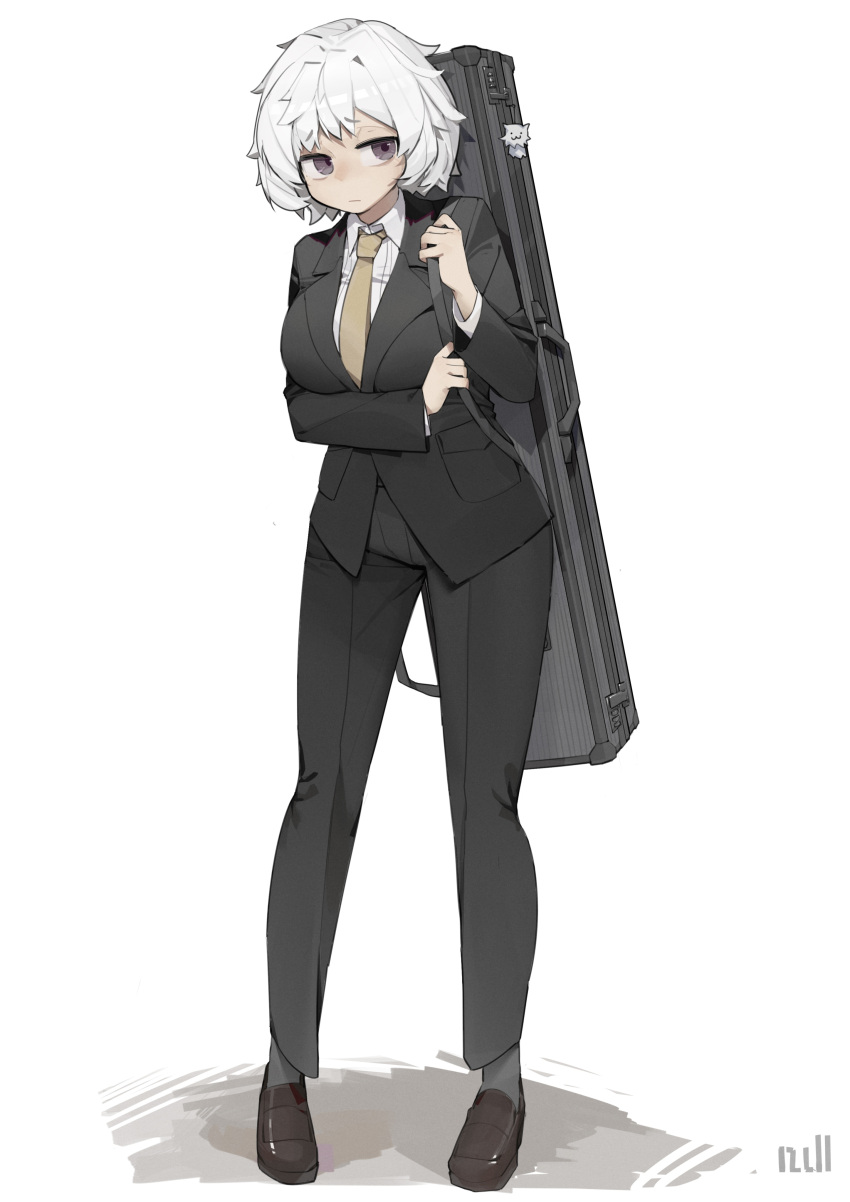 1girl, absurdres, black_jacket, black_pants, black_shoes, black_suit, breasts, business_suit
