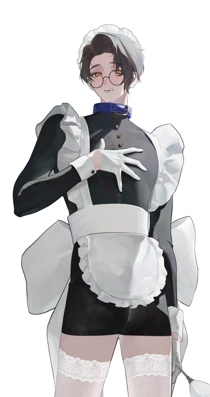 1boy, absurdres, alternate_costume, black_hair, blue_lock, blush, cowboy_shot, crossdressing