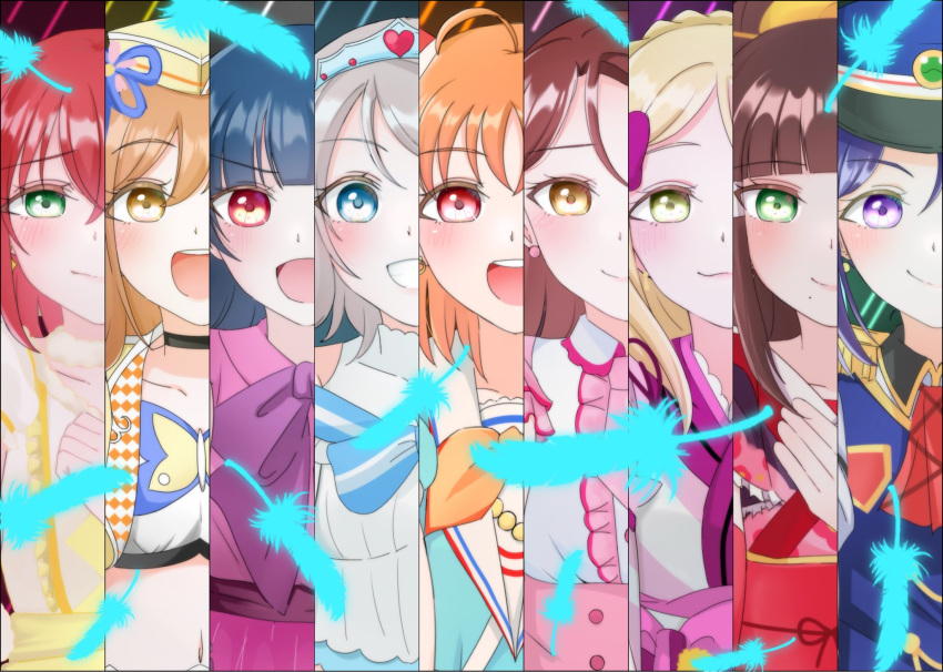 6+girls, :3, :d, ahoge, aozora_jumping_heart, ascot, blonde_hair, blue_eyes