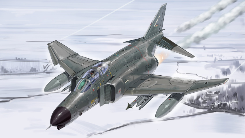 2others, absurdres, afterburner, aim-7_sparrow, air-to-air_missile, aircraft, airplane, canopy_(aircraft)