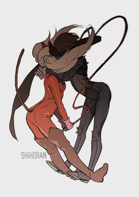 2girls, biker_clothes, bikesuit, blue_bodysuit, bodysuit, brown_hair, full_body, implied_kiss