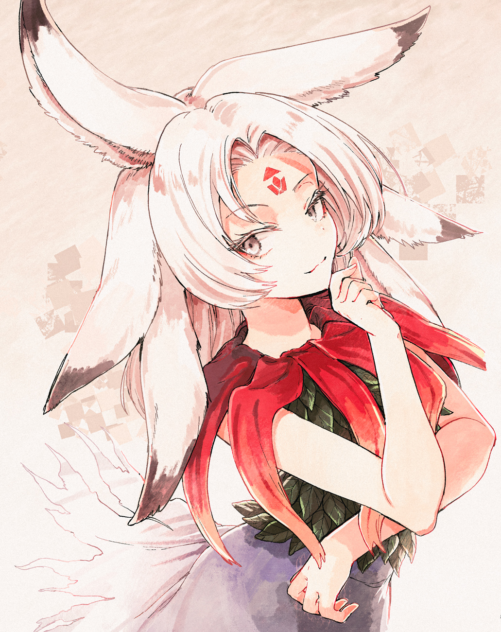 1girl, animal_ears, closed_mouth, cowboy_shot, facial_mark, forehead_mark, gradient_clothes, gradient_skirt