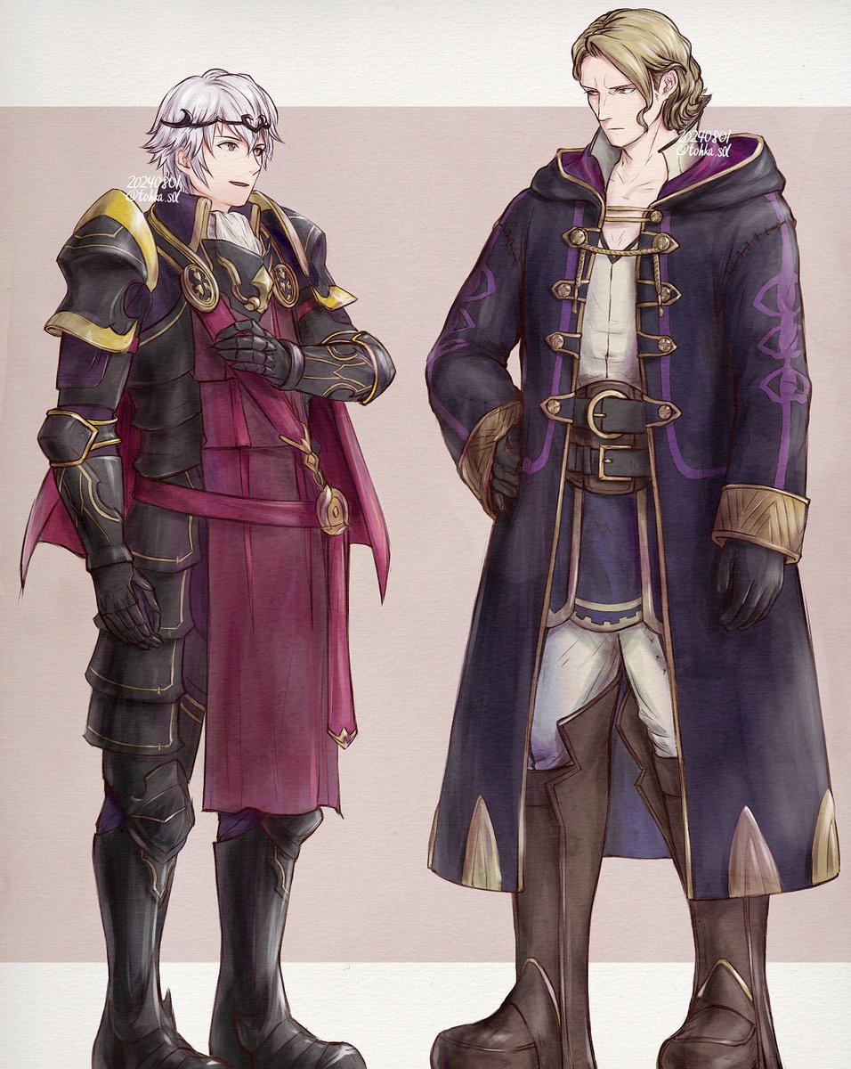 2boys, alternate_costume, belt, black_belt, black_boots, black_gloves, black_robe, blonde_hair