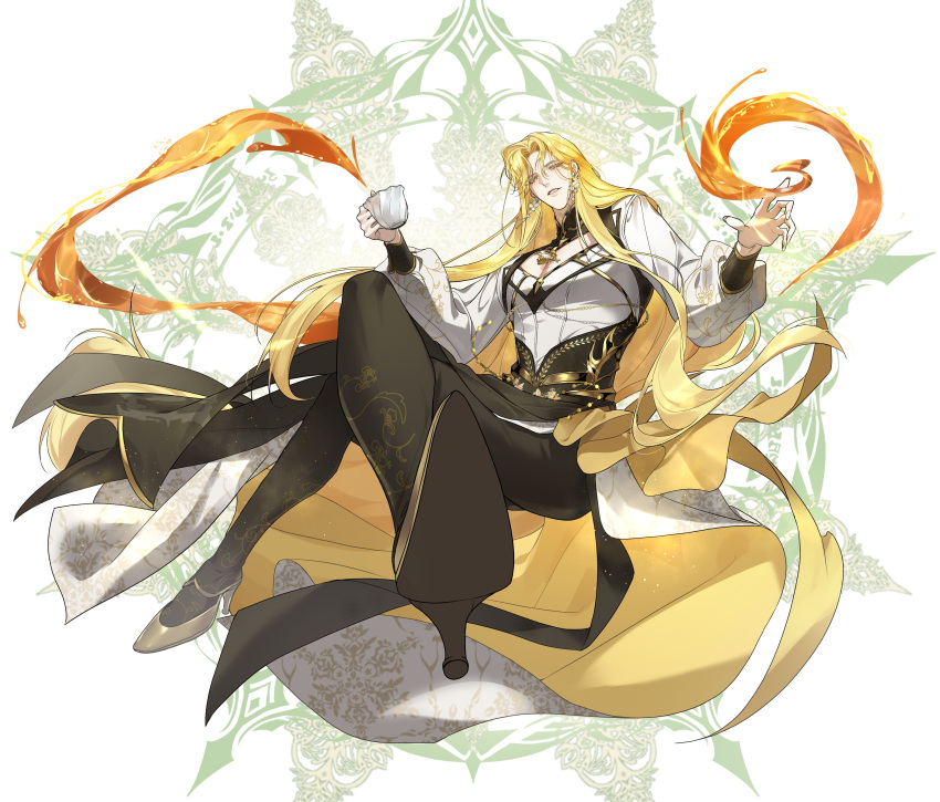 030lala, 1boy, absurdres, black_pants, black_sash, black_socks, blonde_hair, chain