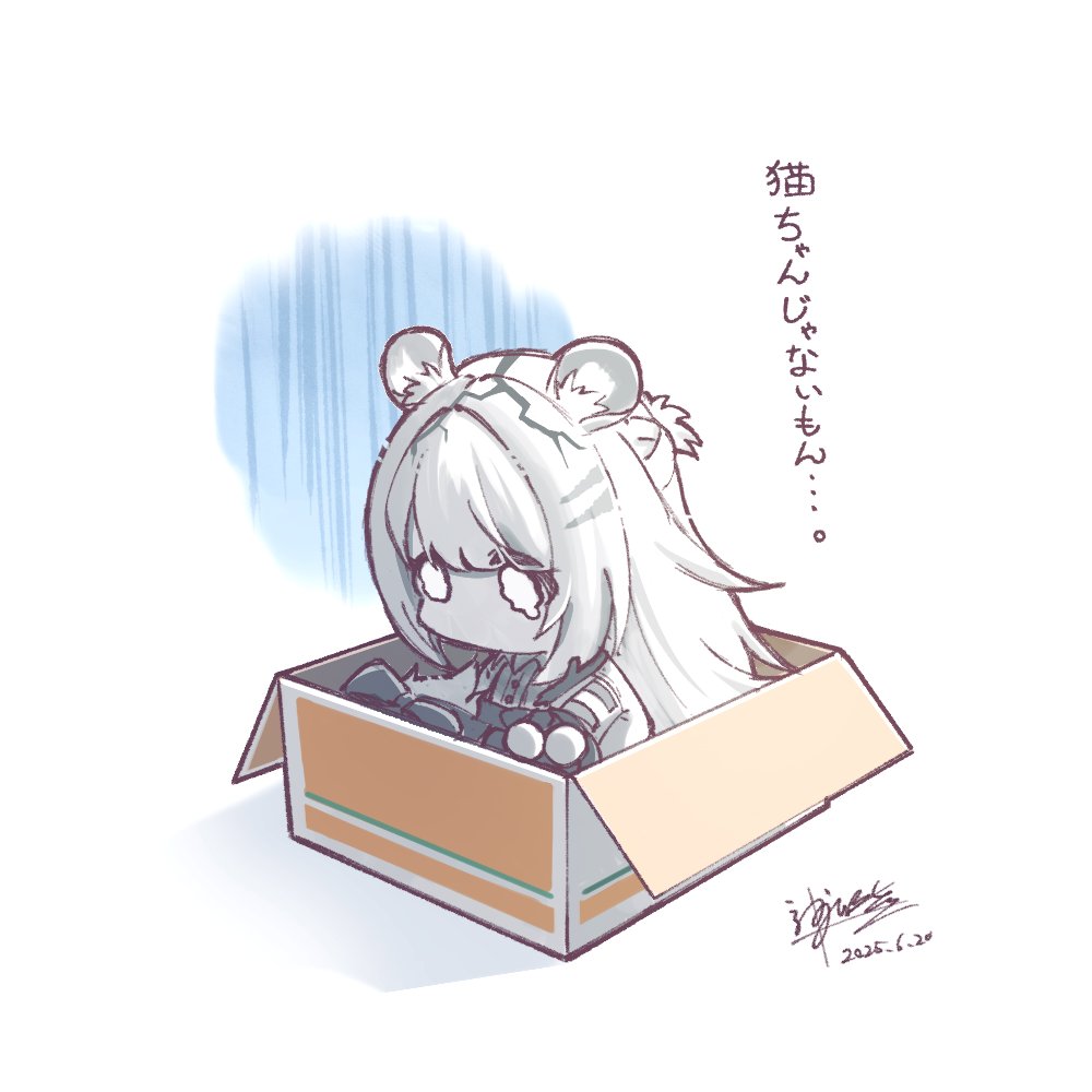 1girl, animal_ears, blush, box, chibi, chibi_only, closed_mouth, fingerless_gloves