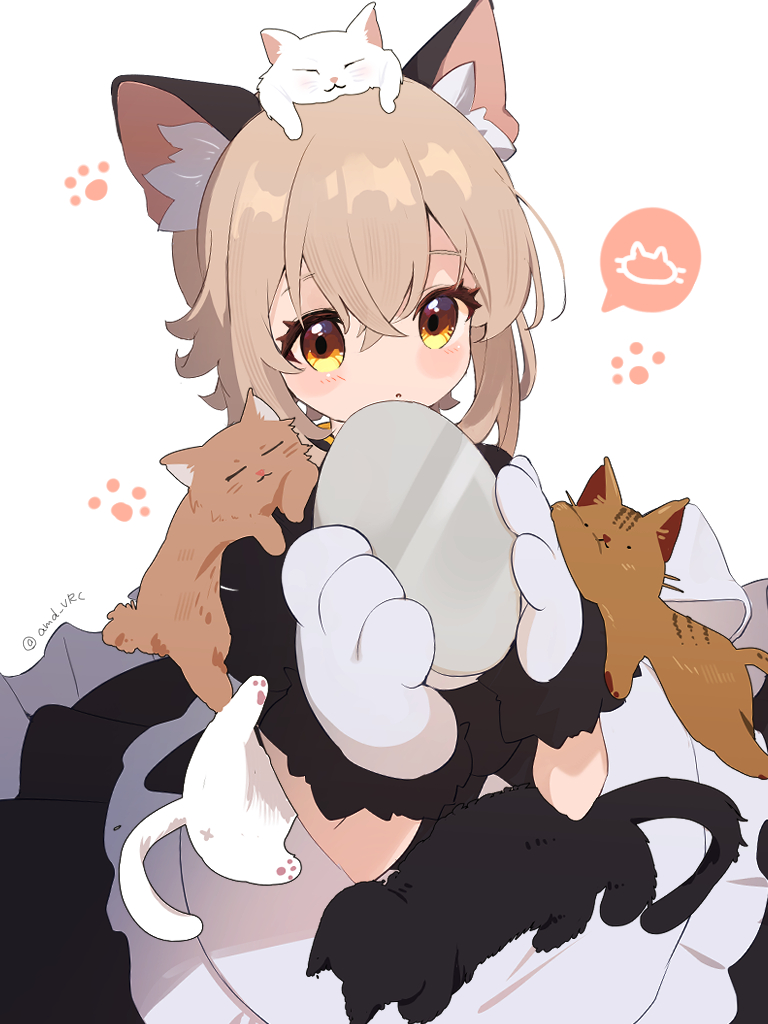 1girl, alternate_costume, amd_vrc, animal, animal_ear_fluff, animal_ears, animal_hands, animal_on_head