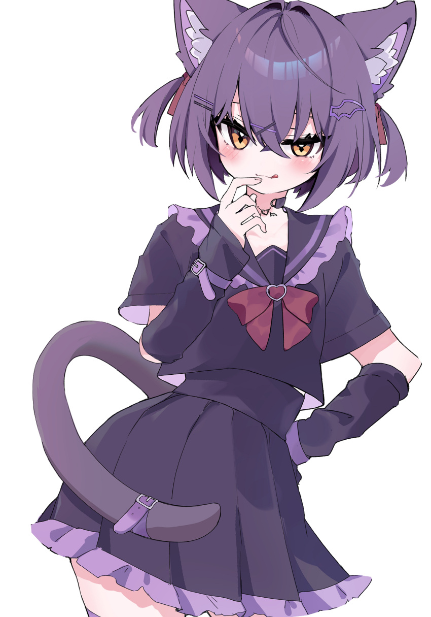 1girl, :q, amd_vrc, animal_ear_fluff, animal_ears, arm_warmers, black_sailor_collar, black_shirt