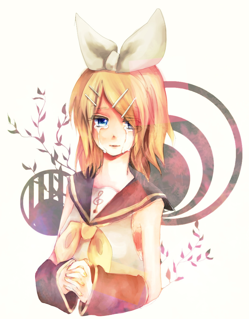 blonde_hair, blue_eyes, kagamine_rin, short_hair, solo, tears, touma, vocaloid