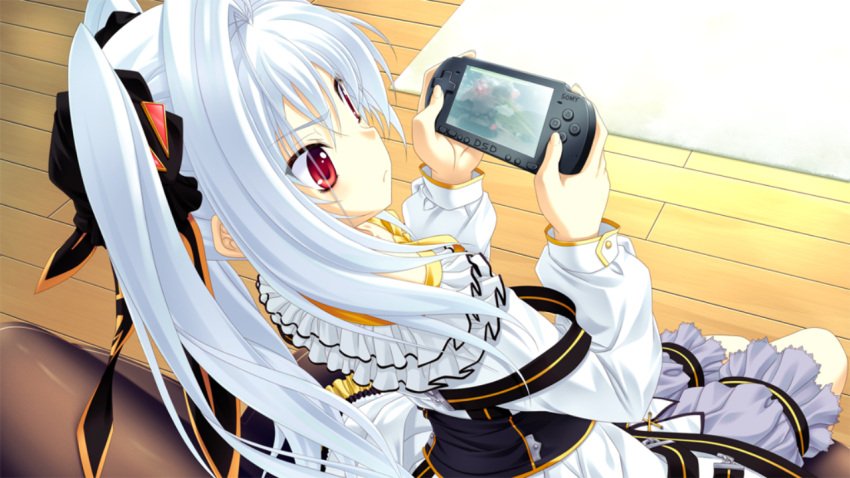dress, game_cg, miyama-zero, nanakase_kotoko, nekonade_distortion, psp, red_hair, redhead