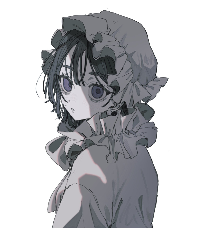 1girl, alien_stage, black_hair, collar, dress, earrings, frilled_collar, frills