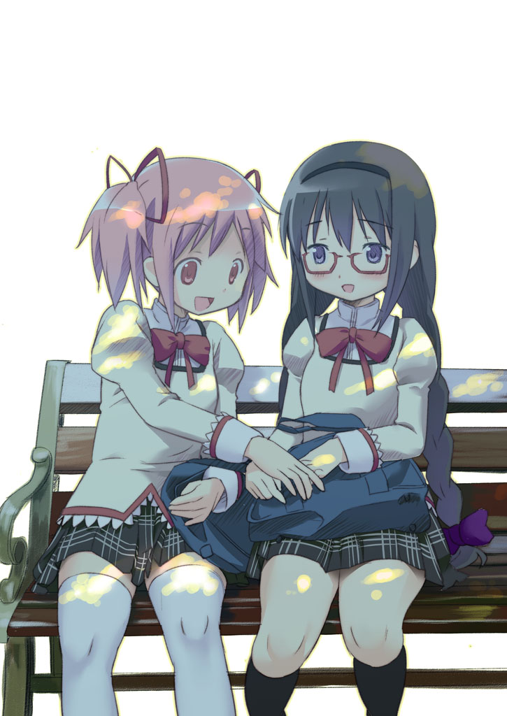 bag, black_hair, blush, bow, braid, glasses, hair_bow, hair_ribbon