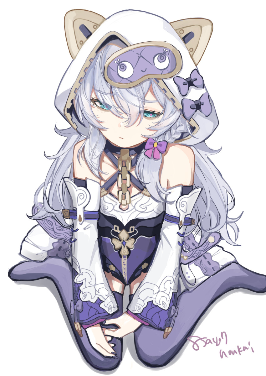 1girl, 8sayo7_(8sayo7honkai), absurdres, bare_shoulders, blue_eyes, bow, closed_eyes, closed_mouth