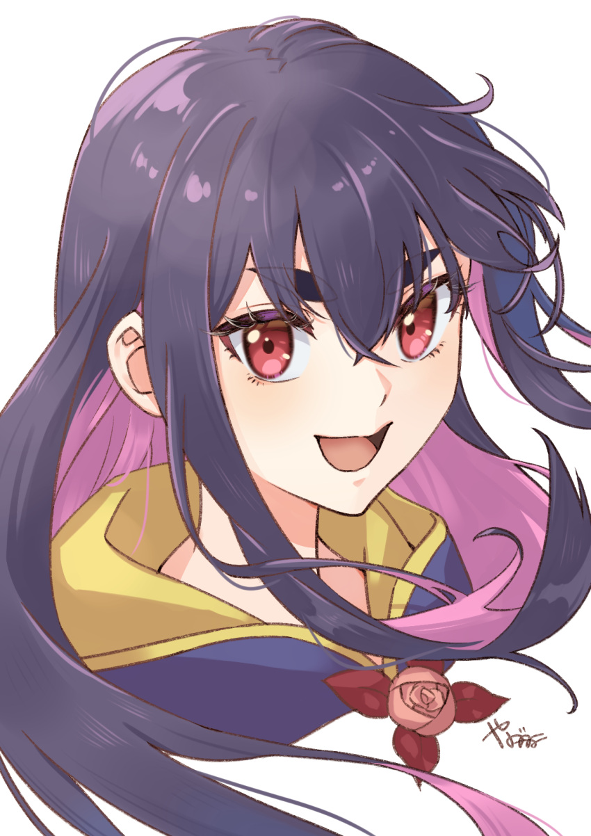1girl, black_hair, highres, long_hair, multicolored_hair, purple_hair, sentai_red_ga_isekai_de_boukensha_ni_naru, simple_background