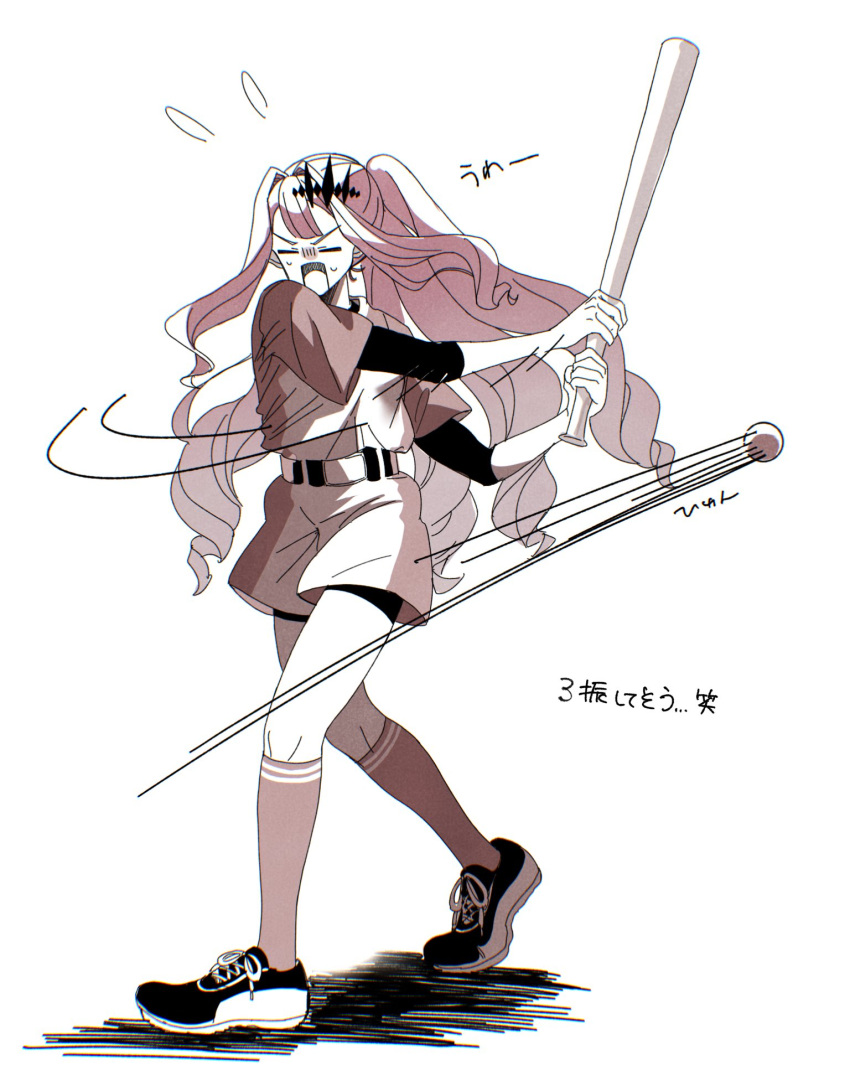 1girl, baobhan_sith_(fate), baseball, baseball_bat, baseball_uniform, closed_eyes, euhage73, fate/grail_league