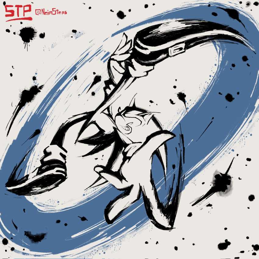 body_fur, full_body, furry, furry_male, grey_background, highres, ink_wash_painting, looking_at_viewer