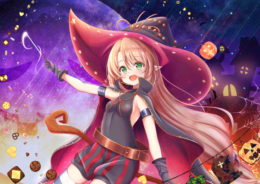 1girl, armpits, black_cloak, breasts, brown_hair, cloak, cookie, emn
