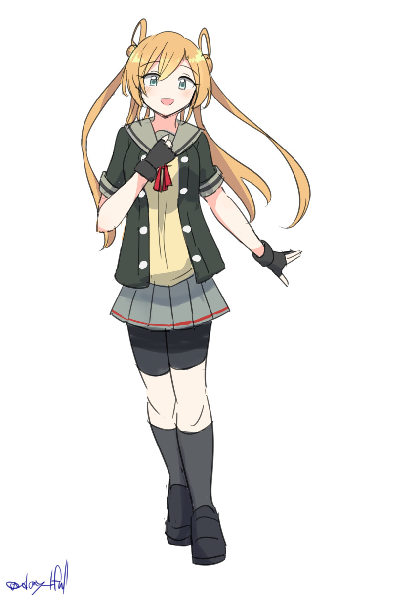 1girl, absurdres, abukuma_(kancolle), abukuma_kai_ni_(kancolle), bike_shorts, bike_shorts_under_skirt, black_gloves, black_shoes