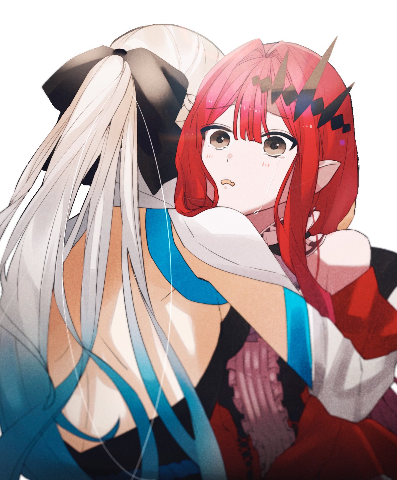 2girls, baobhan_sith_(fate), baobhan_sith_(first_ascension)_(fate), black_bow, bow, braid, brown_eyes, euhage73