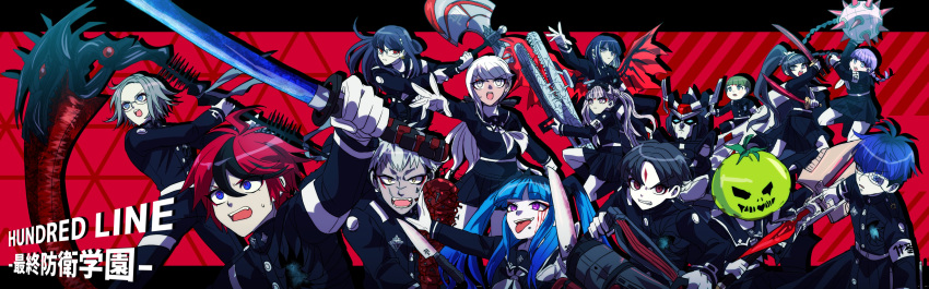 6+girls, absurdres, ahoge, amemiya_darumi, aotsuki_eito, armband, axe, baseball_bat