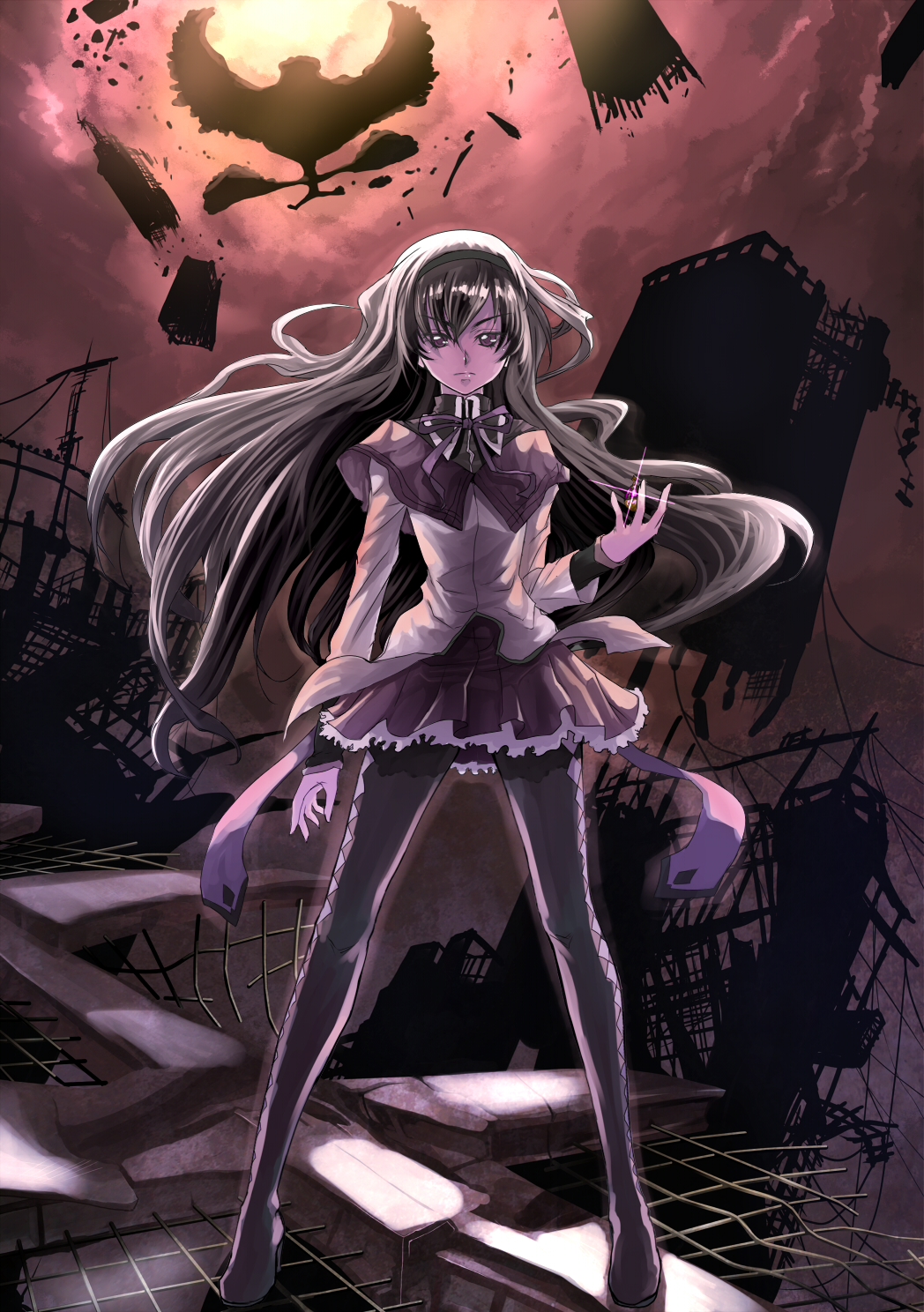 akemi_homura, black_eyes, black_hair, hairband, highres, long_hair, magical_girl, mahou_shoujo_madoka_magica