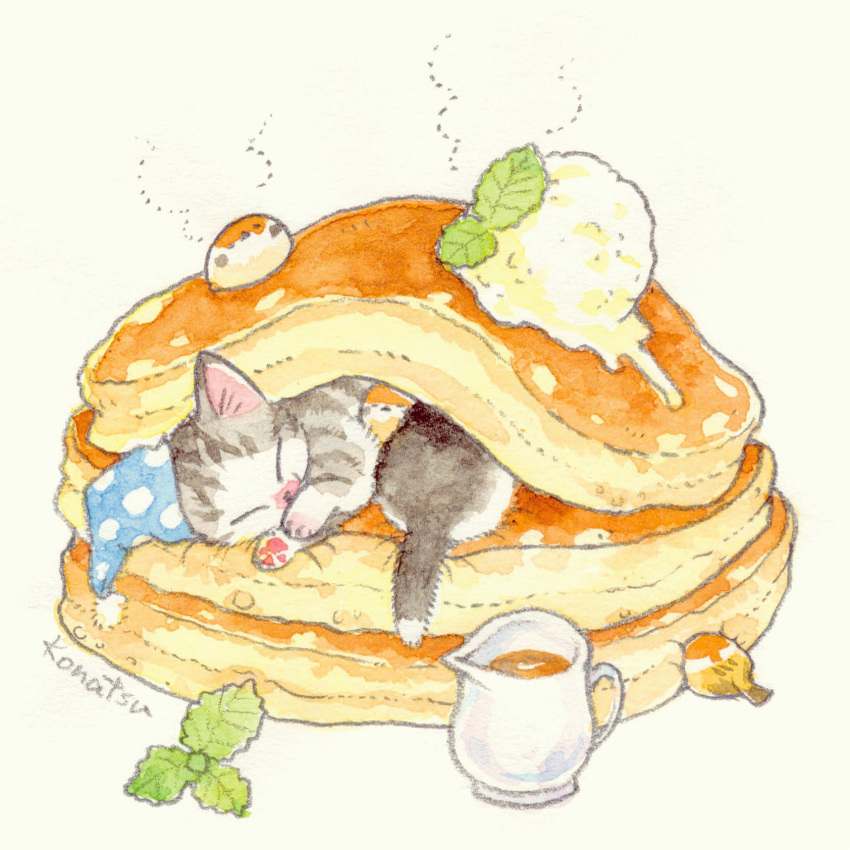 animal, animal_focus, animal_hands, baby_animal, bird, blue_hat, butter, cat