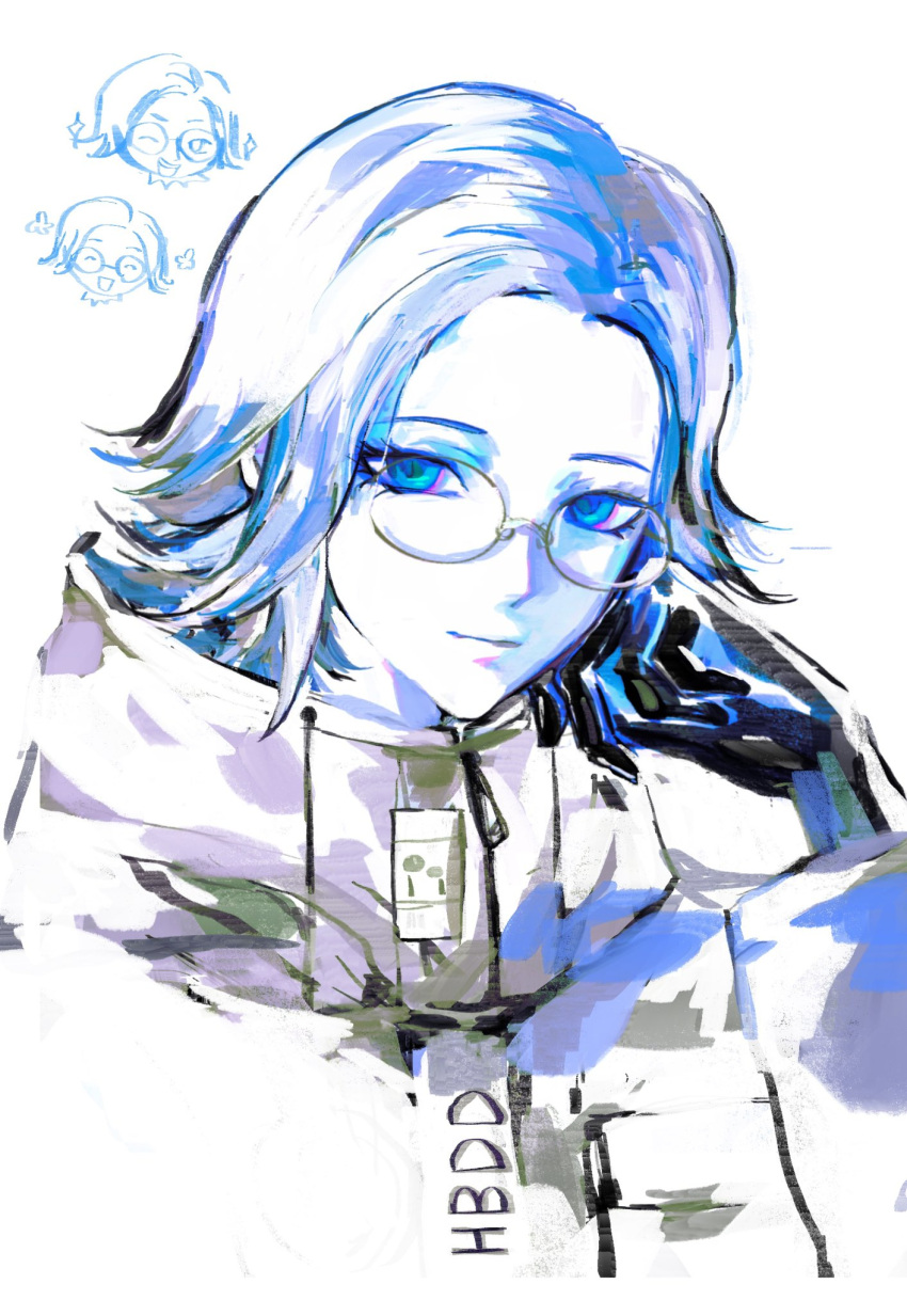 1boy, ^_^, aotsuki_eito, arm_up, blue_eyes, closed_eyes, closed_mouth, collared_jacket