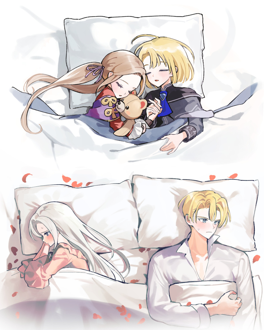 1boy, 1girl, age_difference, aged_down, alternate_costume, alternate_universe, blonde_hair, blue_eyes