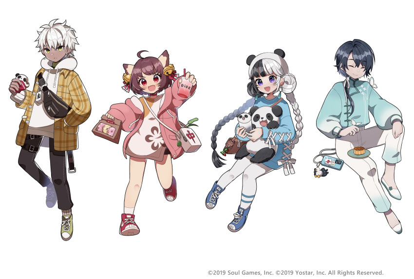 2boys, 2girls, :d, a-37_(mahjong_soul), absurdres, ahoge, alternate_costume, animal_ears