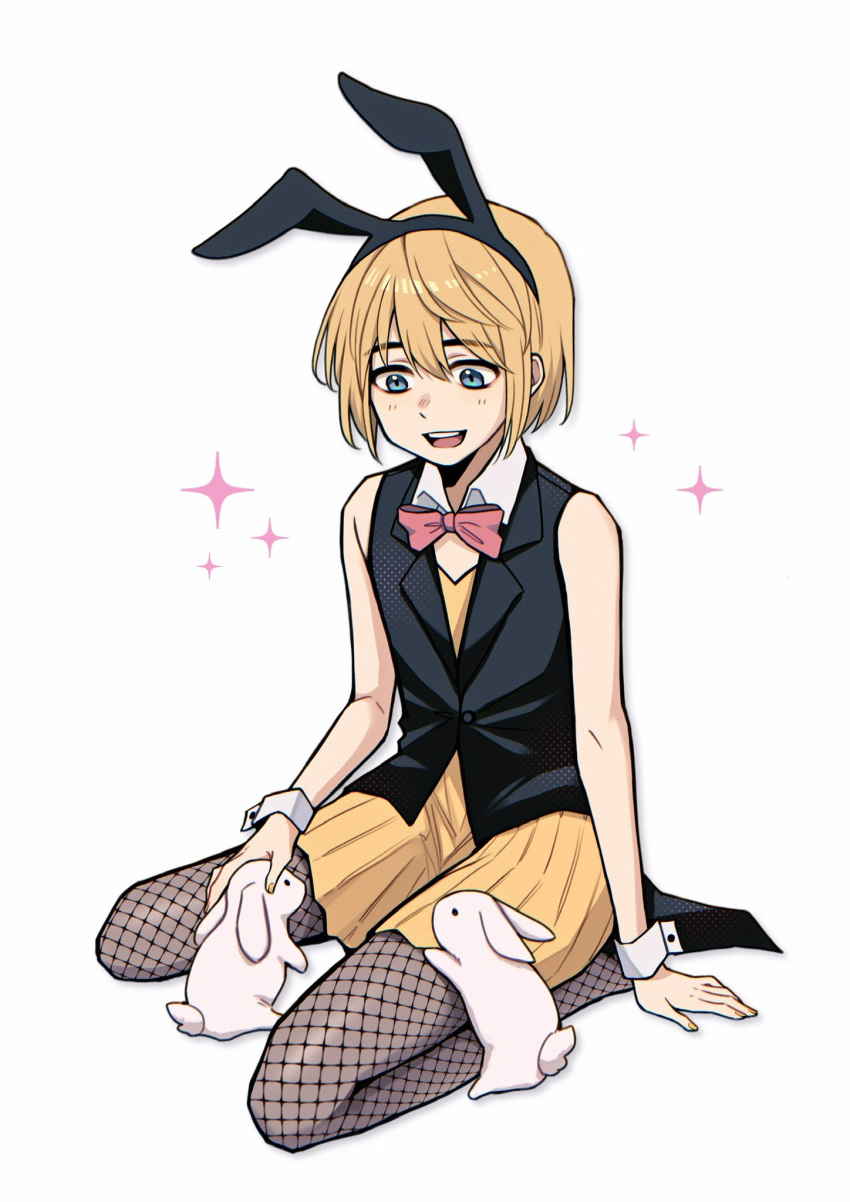 1boy, animal_ear_hairband, animal_ears, armin_arlert, black_hairband, black_vest, blonde_hair, blue_eyes