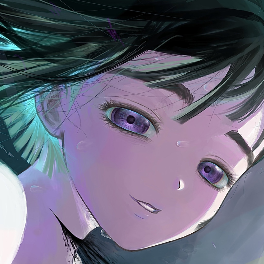 1girl, alien_stage, black_blood, black_hair, blood, blood_from_neck, close-up, commentary