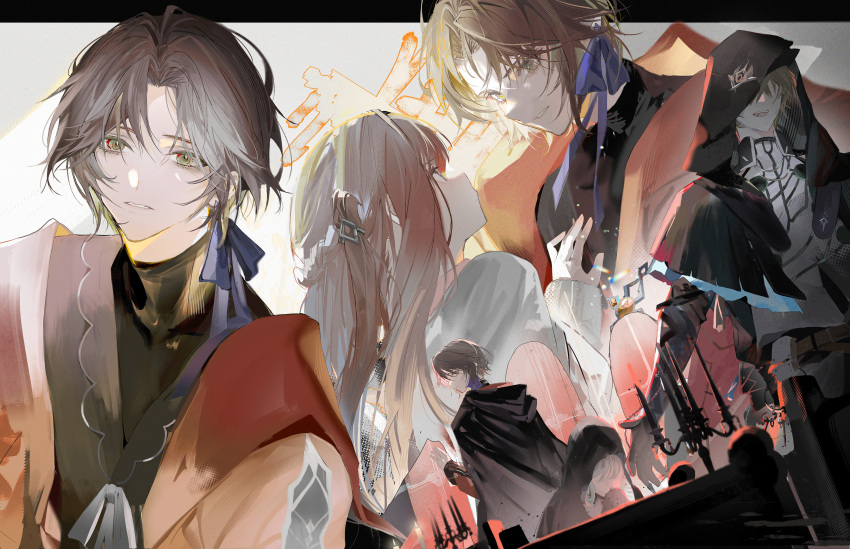 1boy, 1girl, absurdres, black_cloak, brown_hair, cloak, female_commander_(forever_7th_capital), forever_7th_capital