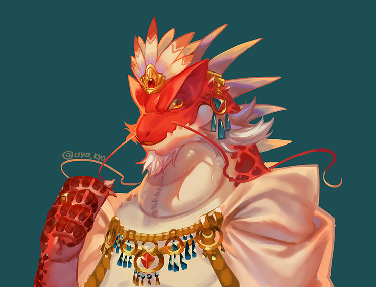 1boy, blue_background, dragon_boy, earrings, facial_hair, furry, furry_male, goatee